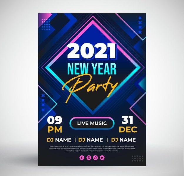 Flat new year 2021 party flyer template Free Vector