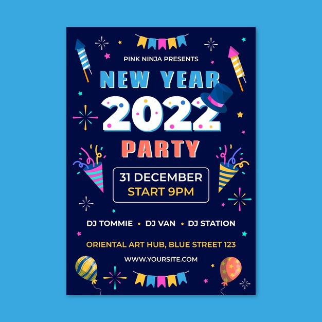 Flat New Year Party Flyer Template 23 2149202719