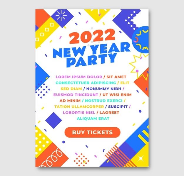 Flat new year party flyer template Free Vector