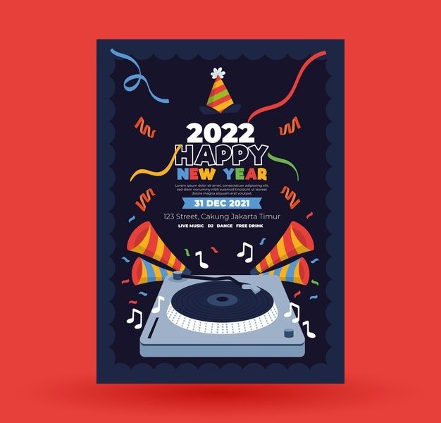 Flat new year party flyer template Free Vector Flat new year party flyer template Free Vector