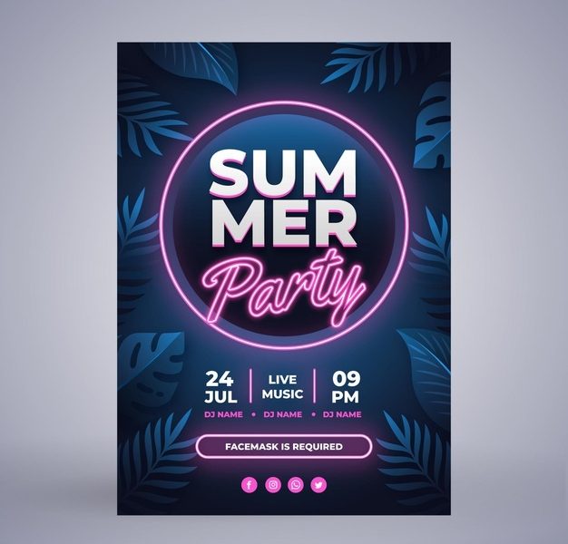 Flat summer party vertical poster template Free Vector