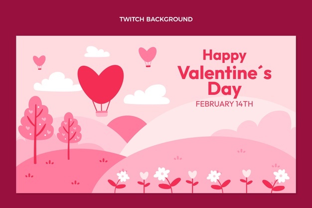 Flat valentine’s day twitch background Free Vector