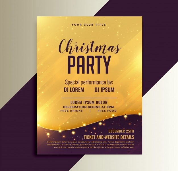 Golden christmas shiny flyer with lights decoration Free Vector