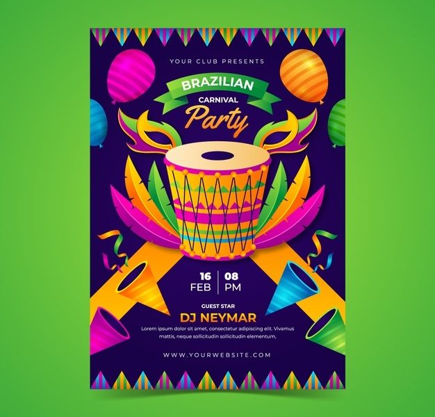 Gradient brazilian carnival vertical poster template Free Vector