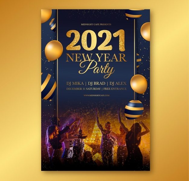 Hand drawn 2021 party poster template Free Vector