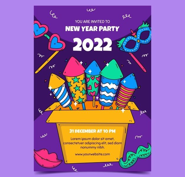 Hand drawn new year party flyer template Free Vector