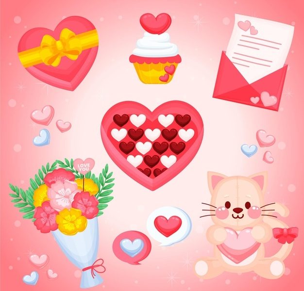 Hand drawn valentines day element collection Free Vector