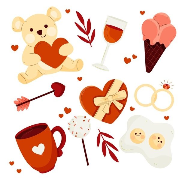 Hand drawn valentines day element collection Free Vector