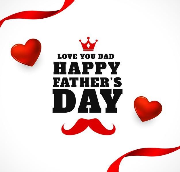 Happy fathers day heart and ribbon greeting card Free Vector