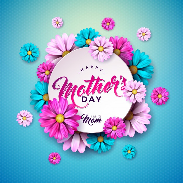 Happy Mother S Day Greeting Card Design With Flower Typography Letter Blue Background Celebration Illustration Template Banner Flyer Invitation Brochure Poster 1314 2741