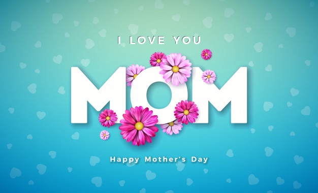 Happy Mother S Day Greeting Card Design With Flower Typography Letter Blue Background 1314 2681