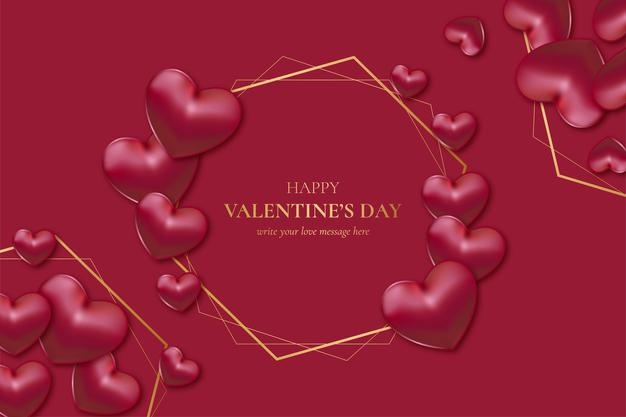 Happy Valentine S Day Golden Frame With Realistic Hearts 1361 3237