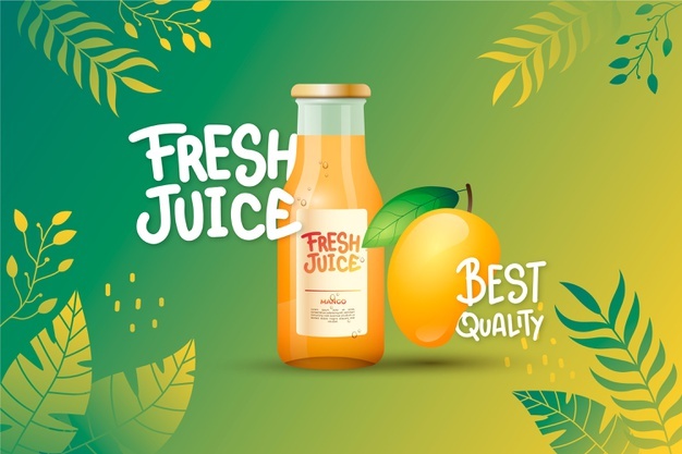 Juice ad with gradients and letterings Free Vector