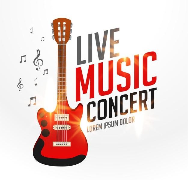 Live music cover template with realistic guitar Free Vector