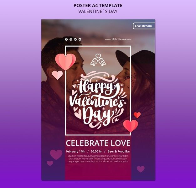 Lovely valentine’s day poster template with photo Free Psd