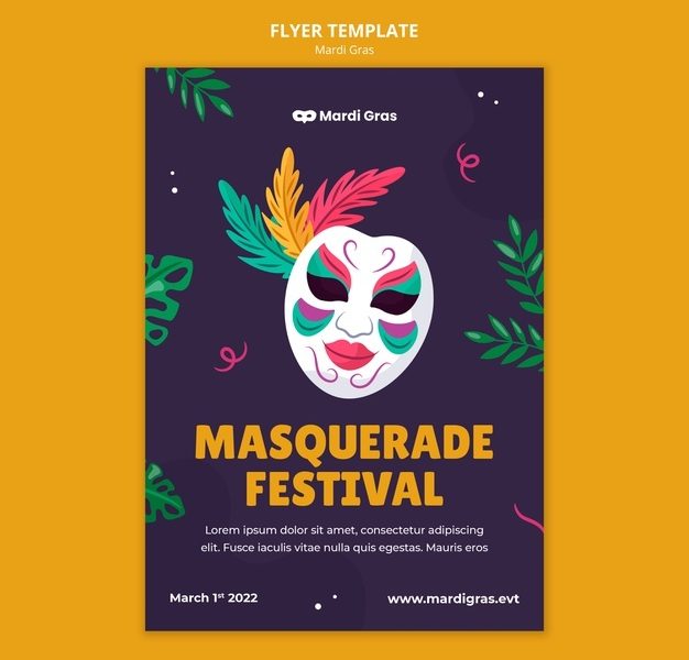 Mardi gras festival flyer with mask Free Psd Mardi gras festival flyer with mask Free Psd
