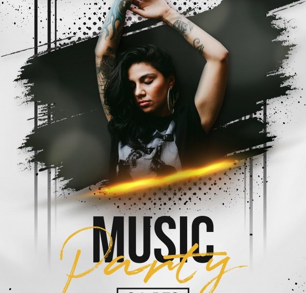 Modern music event poster with abstract brush stroke Free Vector