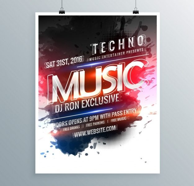 Modern poster template of techno music Free Vector Modern poster template of techno music Free Vector