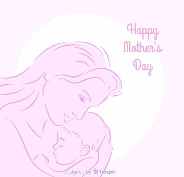 Mother’s day mother hugging her baby background Free Vector