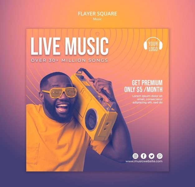 Music concept flyer square template Free Psd Music concept flyer square template Free Psd