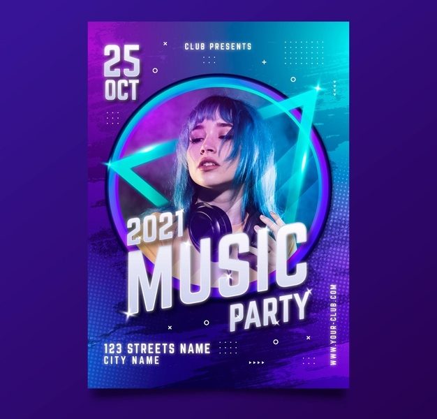 Music event poster with photo for 2021 Free Vector