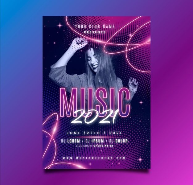 Music poster template with woman dancing Free Vector