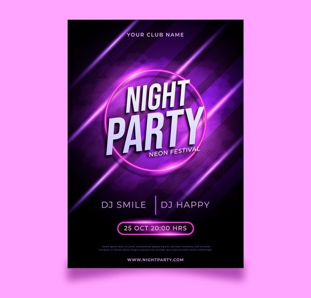 Neon party poster template Free Vector