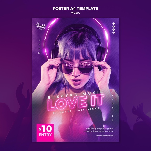 Neon Poster Template Electronic Music With Female Dj 23 2148979680