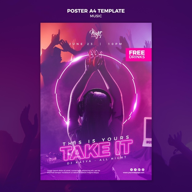 Neon Poster Template Electronic Music With Female Dj 23 2148979681