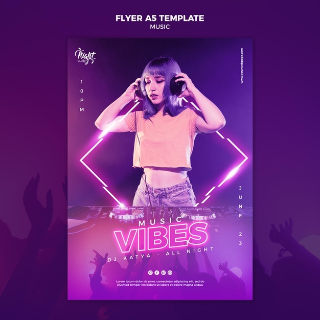 Neon Vertical Flyer Template Electronic Music With Female Dj 23 2148979677