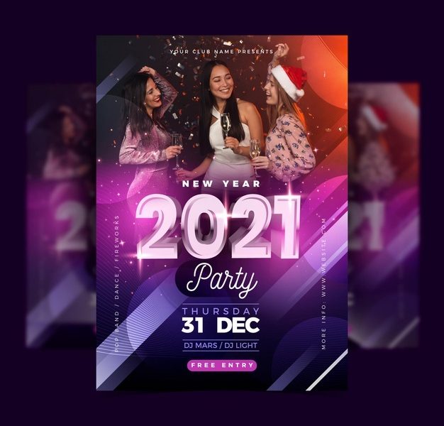 New year 2021 party poster template with photo Free Vector New year 2021 party poster template with photo Free Vector