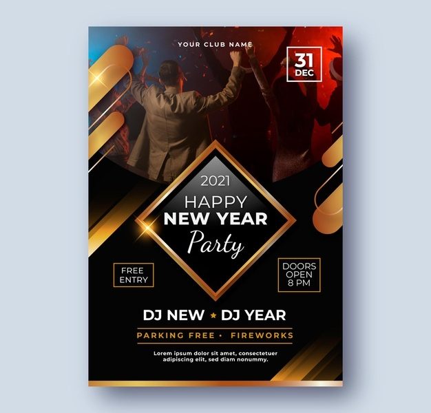 New year 2021 party poster template Free Vector