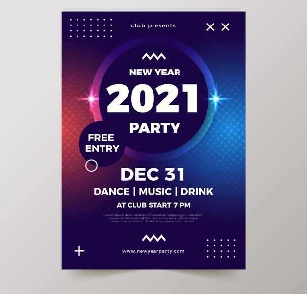New year 2021 party poster template Free Vector