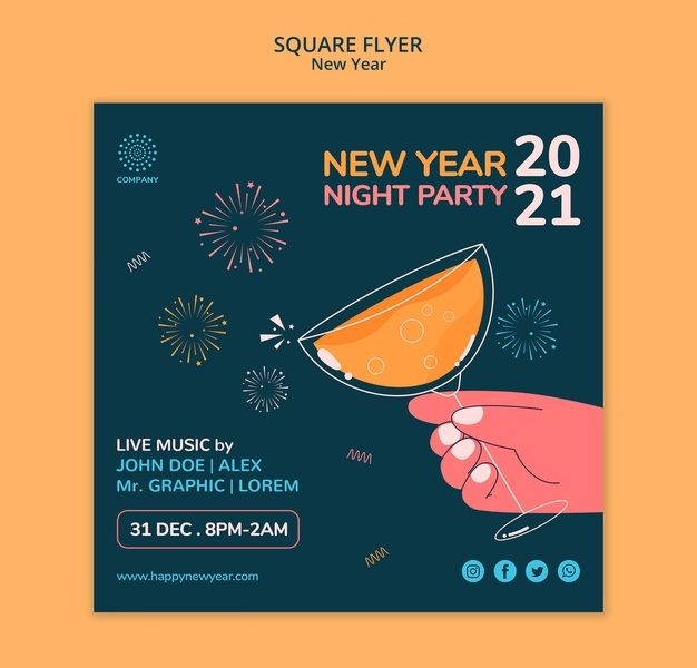 New year concept square flyer template Free Psd