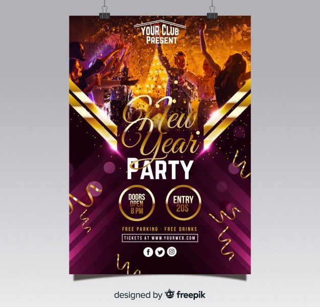 New year party poster 2019 Free Vector