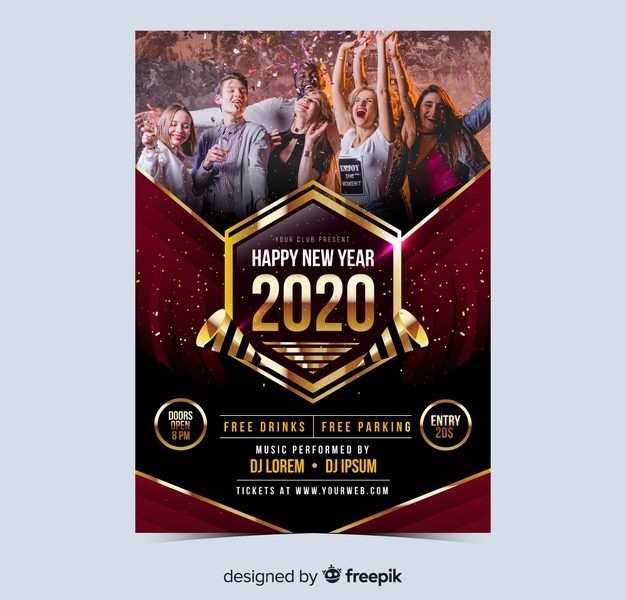 Party people new year 2020 poster Free Vector