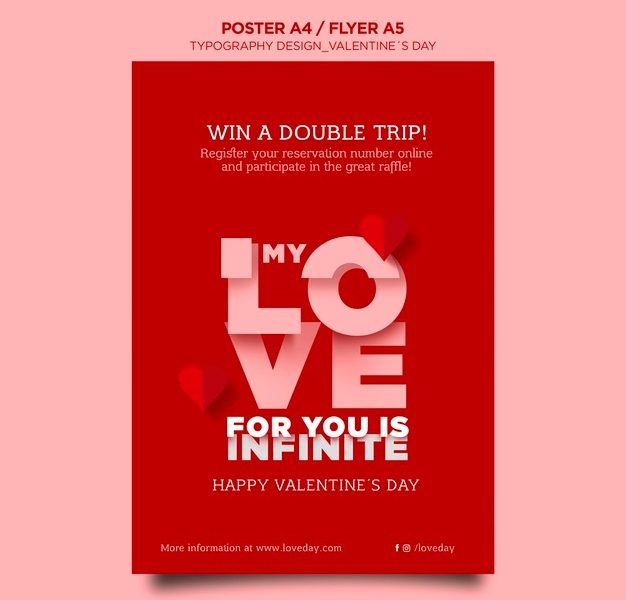 Poster template for valentine’s day with hearts Free Psd