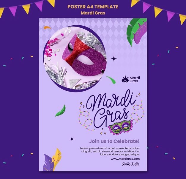Purple mardi gras print template Free Psd