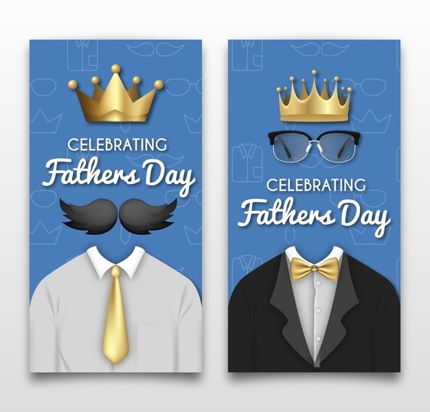 Realistic father’s day banners with crowns Free Vector