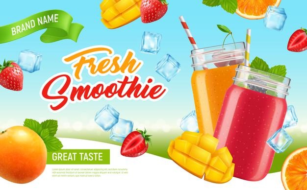 Realistic Jar Cocktail Smoothie Horizontal Advertising Poster 1284 59689