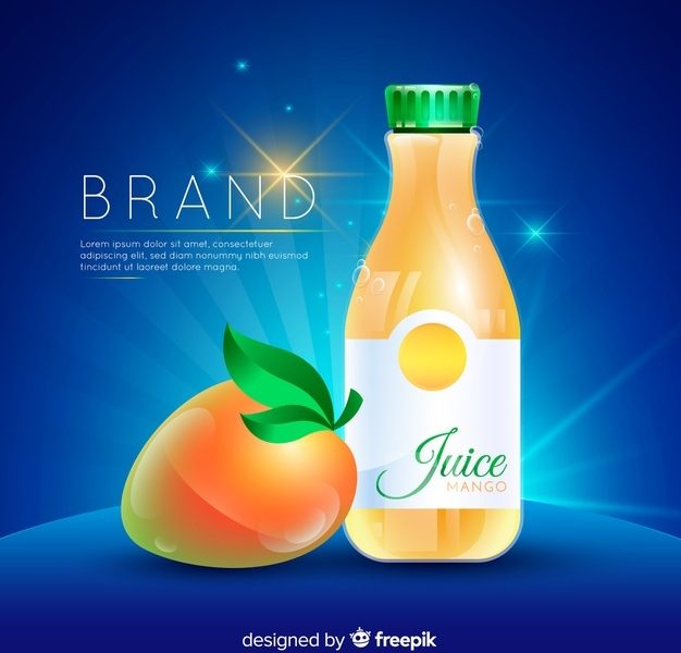 Realistic mango juice advertisement Free Vector