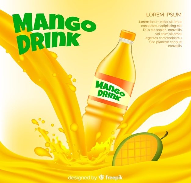 Realistic mango juice advertisement Free Vector