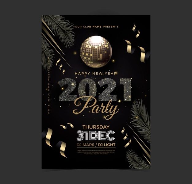Realistic new year 2021 party flyer template Free Vector Realistic new year 2021 party flyer template Free Vector