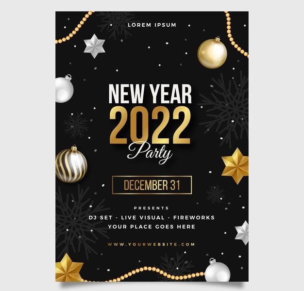 Realistic new year party flyer template Free Vector