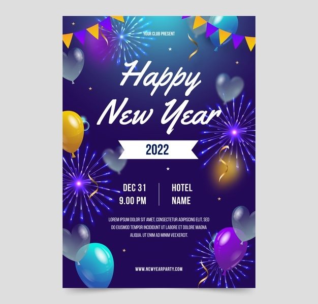Realistic new year party flyer template Free Vector