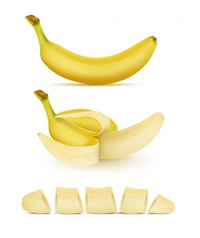 Realistic Set Yellow Bananas Whole Peeled Sliced Isolated Background Sweet Trop 1441 1955