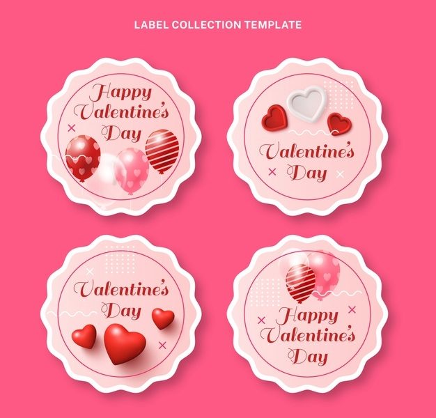 Realistic valentine’s day labels collection Free Vector