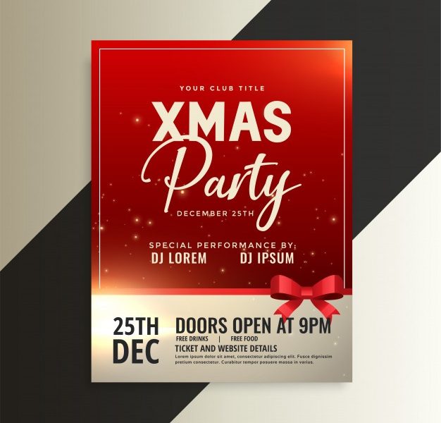 Red christmas party flyer with shiny ribbon Free Vector Red christmas party flyer with shiny ribbon Free Vector