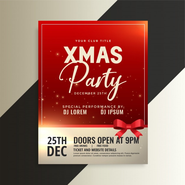Red Christmas Party Flyer With Shiny Ribbon 1017 16422