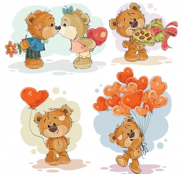 Set vector clip art illustrations of enamored teddy bears Free Vector